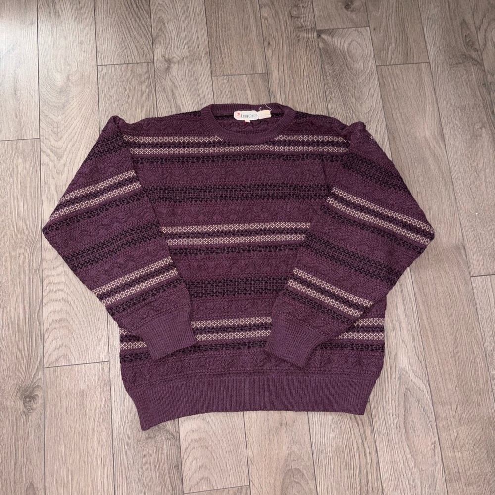 ❌SOLD❌ - Vintage Lumiere Deep Plum Striped Crewneck Sweater